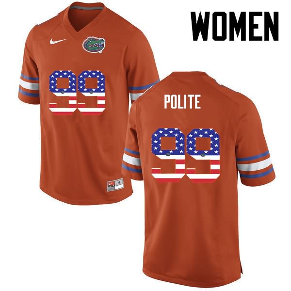 Women's NCAA Florida Gators Jachai Polite #99 Stitched Authentic USA Flag Fashion Nike Orange College Football Jersey ZNC5865XX